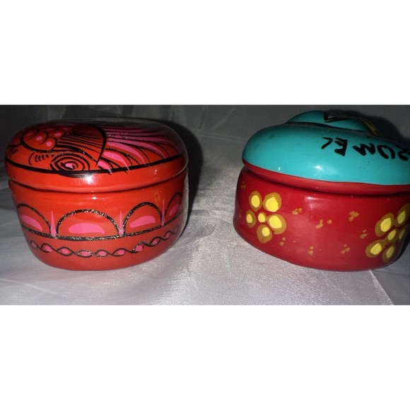 Talavera Pottery Trinket Box Dish w/ Lid Cozumel Mexican Handpainted Lot Of 2 - Picture 5 of 15